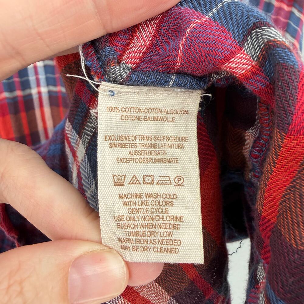 Free People One of the Guys Flannel Plaid Cotton Red White Blue Long Sleeve Top - Picture 13 of 13